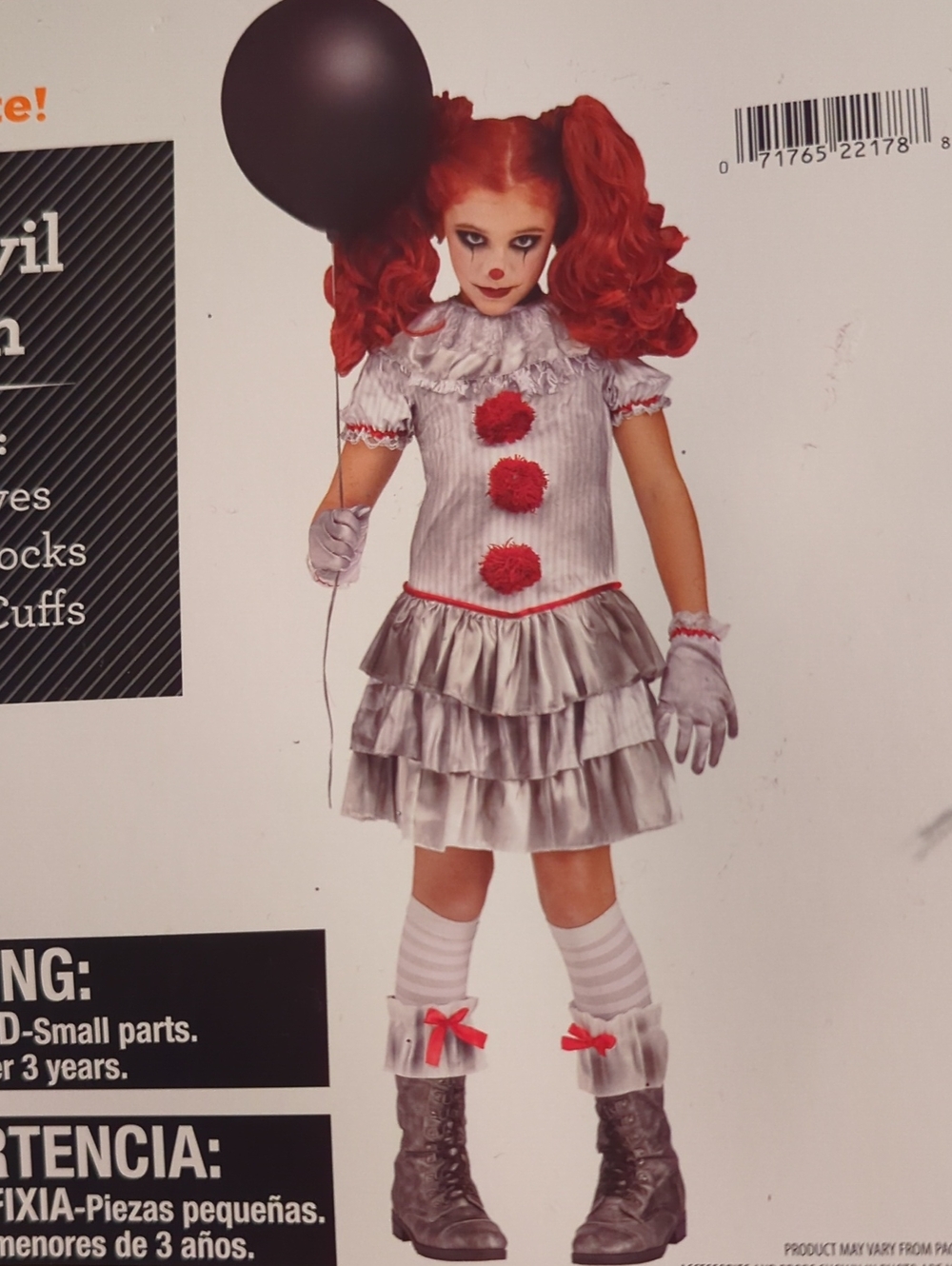 Carnevil Clown Costume, Girl's S (6/6X), New